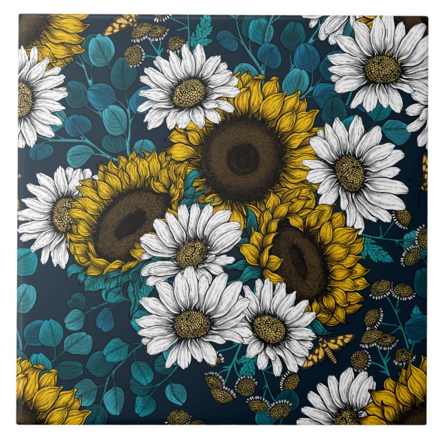 Carreau Fleurs de soleil et marguerites, jardin d'été 2 (Devant)