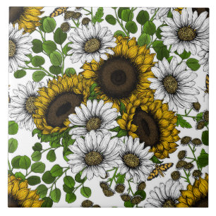 Carreau Fleurs de soleil et marguerites, jardin d'été 3