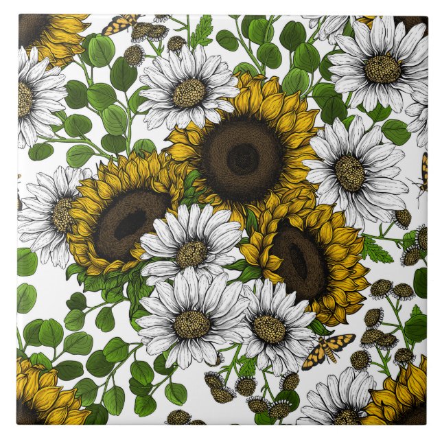 Carreau Fleurs de soleil et marguerites, jardin d'été 3 (Devant)