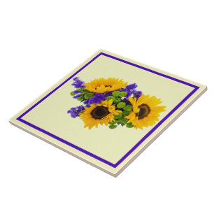 Carreau Fleurs de soleil et Statice bleue