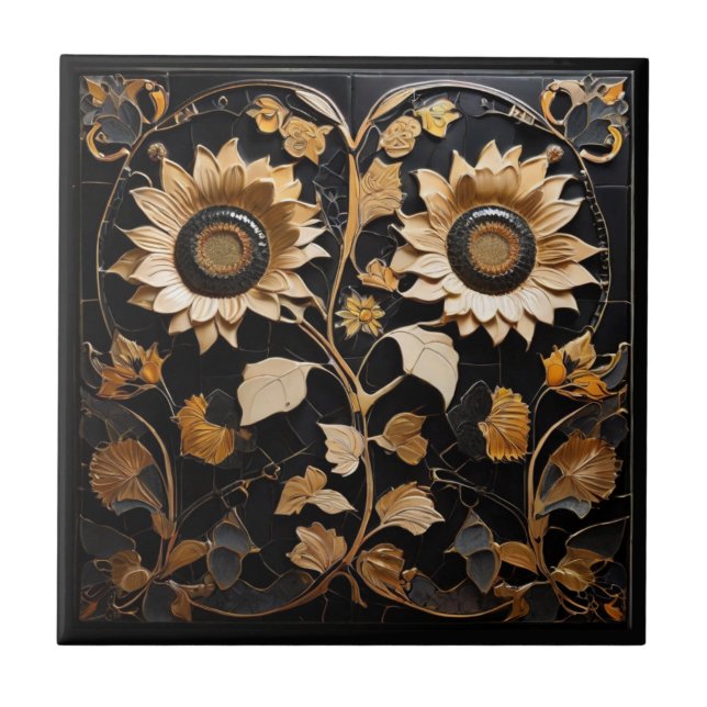 Carreau Fleurs de soleil gothiques - Fleur de relief Noir  (Devant)