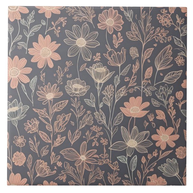 Carreau Fleurs dessinées à trait de trait d'illustration (Devant)