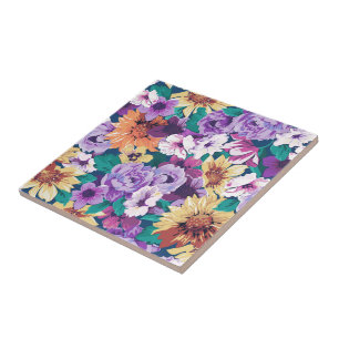 Carreau Fleurs d'été colorées collage motif