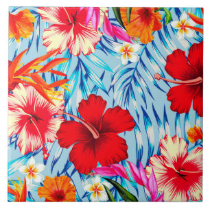Carreau fleurs d'hibiscus bleu tropical 