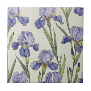Carreau Fleurs d'Iris Bleu