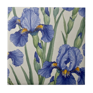 Carreau Fleurs d'Iris Bleu