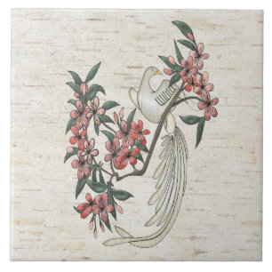 Carreau Fleurs d'oiseaux et de cerisiers blancs sur Carrel