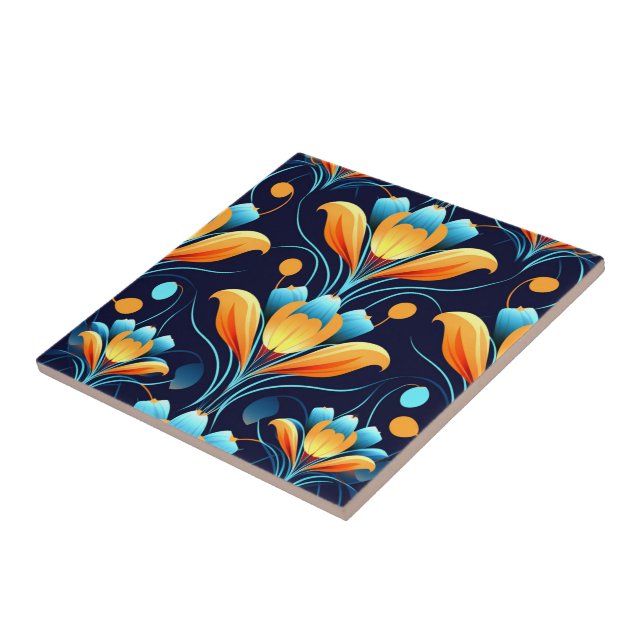 Carreau Fleurs d'orange bleu Art déco (Côté)