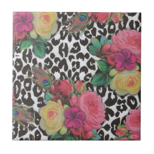 Carreau Fleurs élégantes vintages cheetah paon fleurs