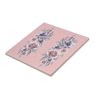 Carreau Fleurs en céramique rose et papillons Vintages