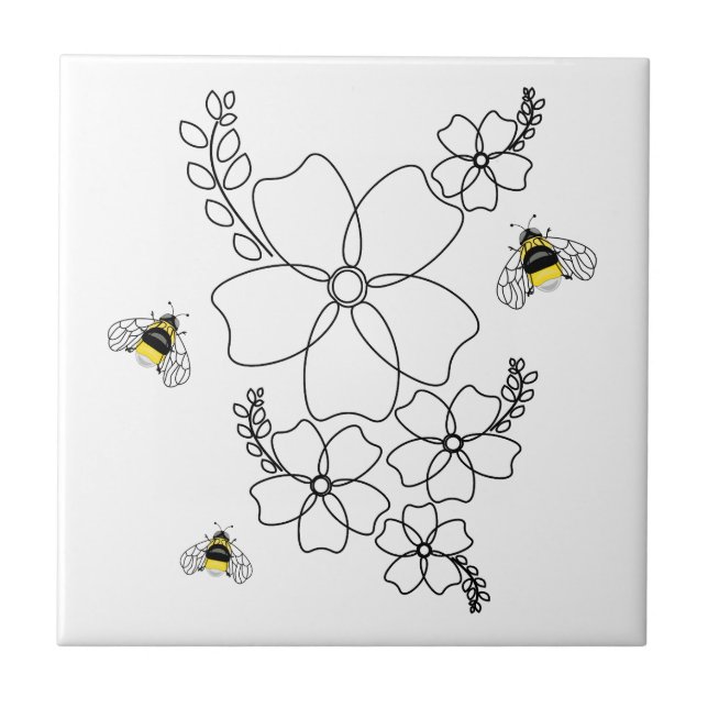 Carreau Fleurs et bourdons dans un style minimaliste (Devant)