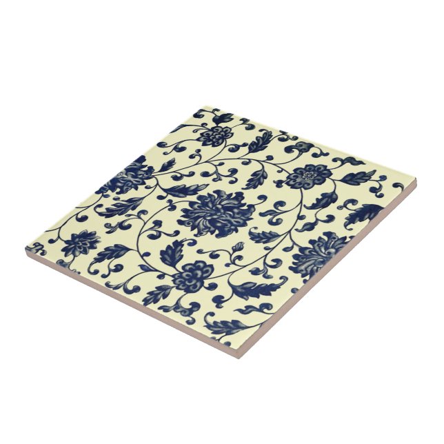 Carreau Fleurs et Feuilles bleus chinois ~ * ~ ~ (Côté)
