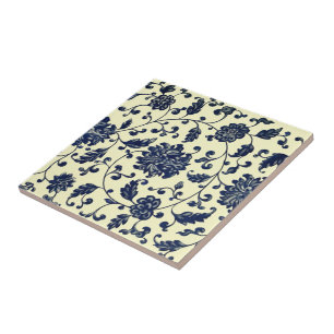 Carreau Fleurs et feuilles de Delft bleu chinois ~ * ~
