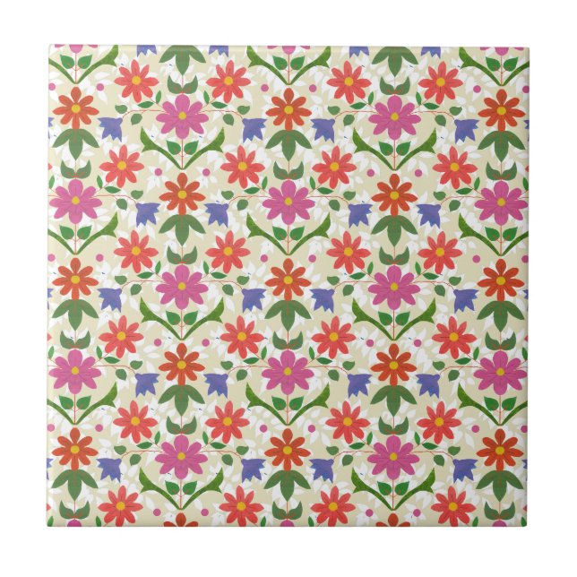 Carreau Fleurs et Pois sur Ecru, Carrelage en céramique (Devant)