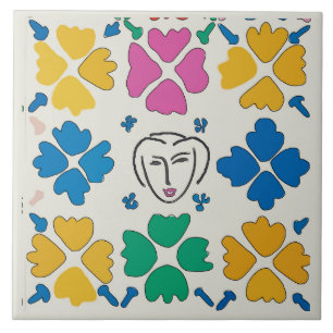 Carreau Fleurs et visages fauvistes colorés