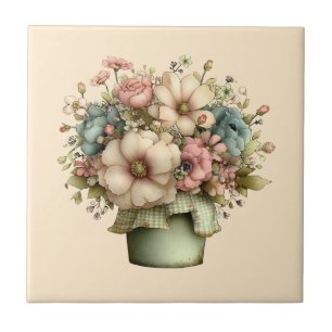 Carreau Fleurs Fantaisistes dans un Pot de Fleurs Mignon