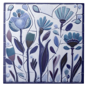 Carreau Fleurs florales bleues Whimsical