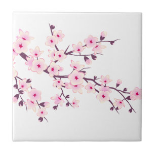 Carreau Fleurs florales de cerisier rose blanc 
