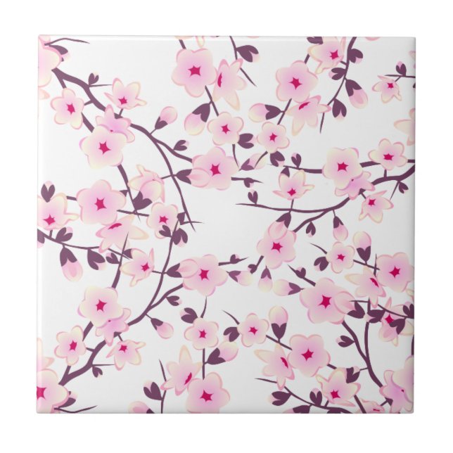 Carreau Fleurs florales de cerisier rose blanc (Devant)