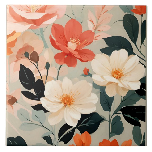 Carreau Fleurs florales de Pêche et Crème (Devant)