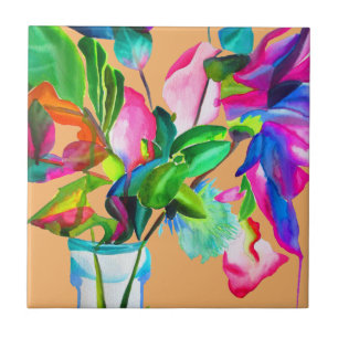 Carreau Fleurs florales modernes colorées aquarelle