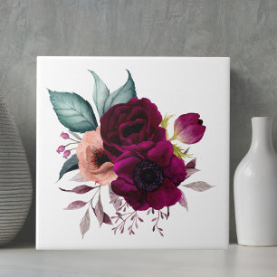 Carreau Fleurs Florales Violettes Bohème Vintage Aquarelle