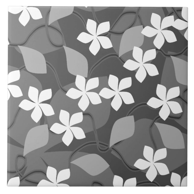 Carreau Fleurs grises et blanches. Modèle floral (Devant)