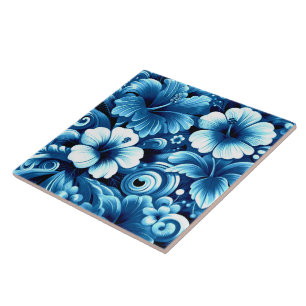 Carreau Fleurs hawaïennes tropicales Hibiscus Motif bleu