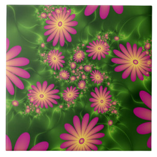 Carreau Fleurs Imaginaires roses Art Fractal Abstrait mode