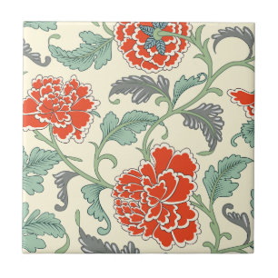 Carreau Fleurs japonaises classiques Fleurs rustiques roug