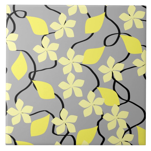 Carreau Fleurs jaunes et grises. Modèle floral (Devant)
