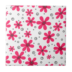 Carreau Fleurs marguerites rouges rétro arrière - plan été