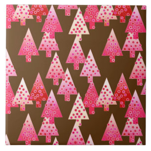 Carreau Fleurs modernes arbres de Noël - corail & brun