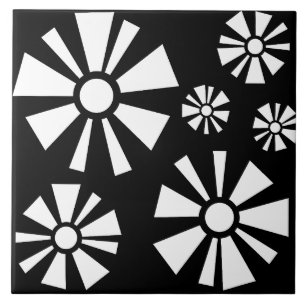 Carreau Fleurs modernes du milieu du siècle Blanc noir