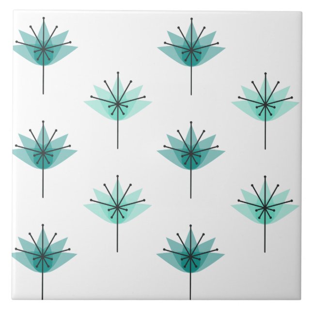 Carreau Fleurs modernes du milieu du siècle Turquoise (Devant)