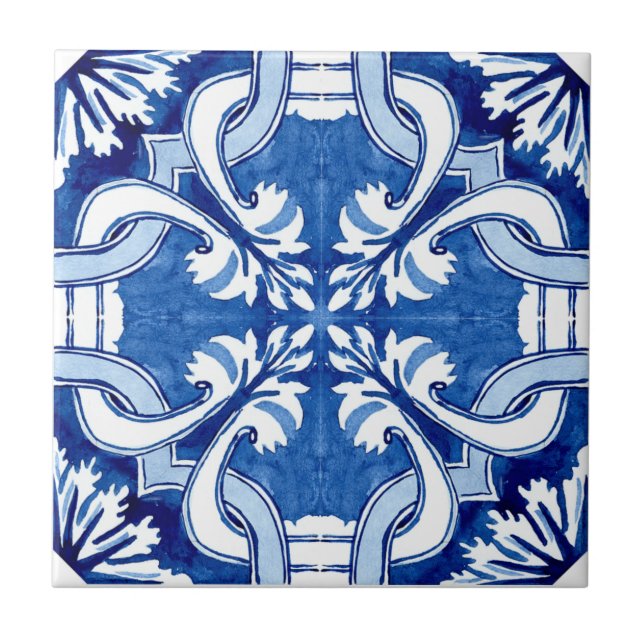 Carreau Fleurs motifs bleues méditerranéennes d'été (Devant)