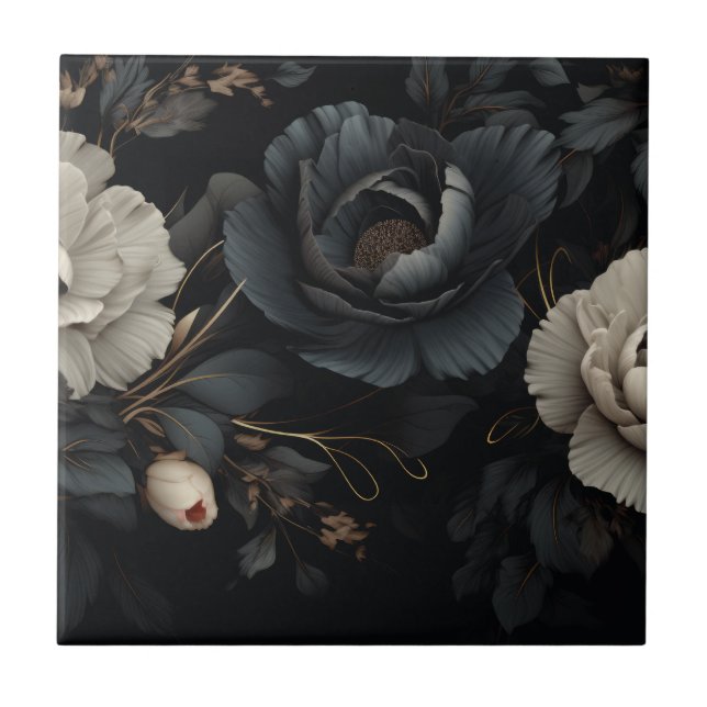 Carreau Fleurs noires et blanches (Devant)