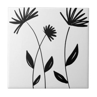 Carreau fleurs noires et blanches d'abrégé sur minimaliste