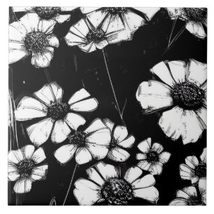 Carreau Fleurs noires et blanches élégantes