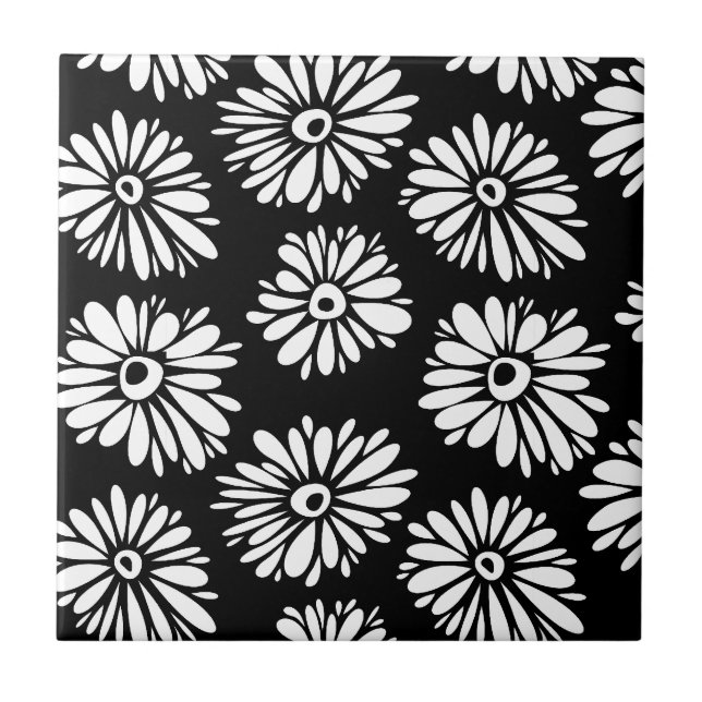 Carreau Fleurs noires et blanches funky (Devant)