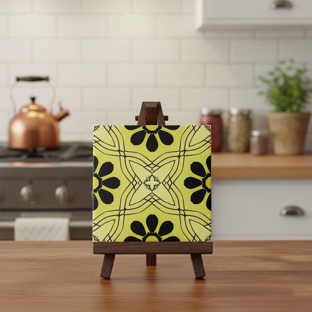 Carreau Fleurs noires sur Lime Green Arrière - plan Motif (Créateur téléchargé)