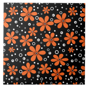Carreau Fleurs orange vif sur un arrière - plan noir avec 
