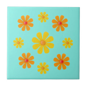 Carreau Fleurs orangées printanières et jaunes pour cuisin