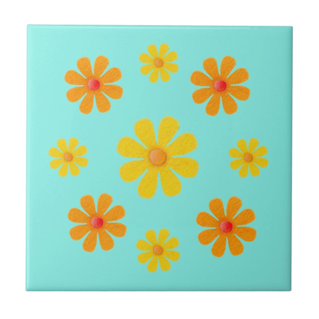 Carreau Fleurs orangées printanières et jaunes pour cuisin (Devant)