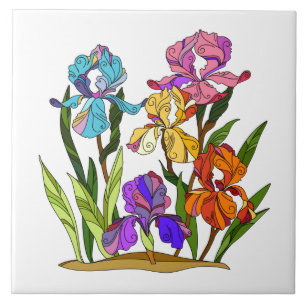 Carreau Fleurs peintes, iris coloré