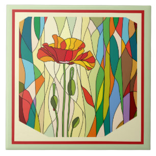 Carreau Fleurs peintes, Revêtement De Verre