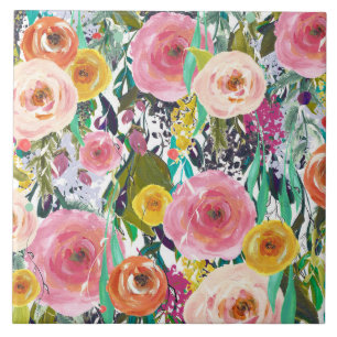 Carreau Fleurs romantiques d'aquarelle de jardin