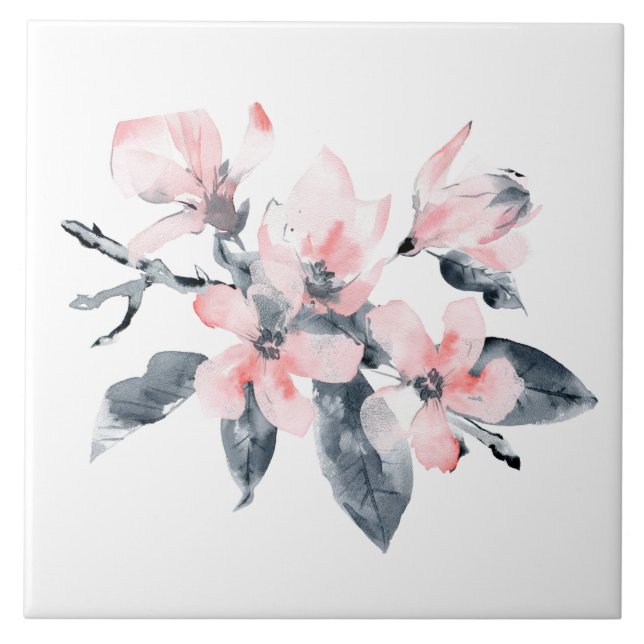 Carreau Fleurs rose et gris Aquarelle classique (Devant)