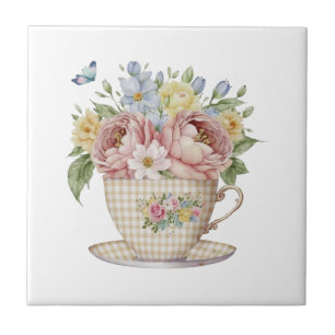 Carreau Fleurs rose jaune bleu dans tasse de thé Cuisine f