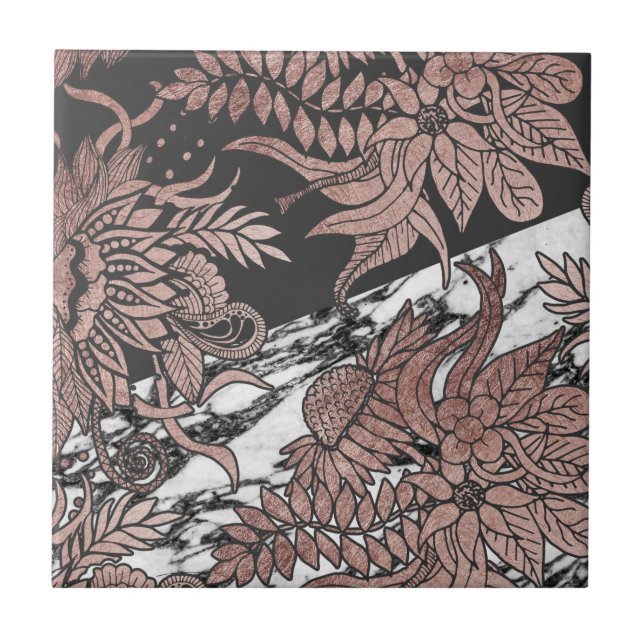 Carreau Fleurs roses d'or et coupe noire et de marbre (Devant)